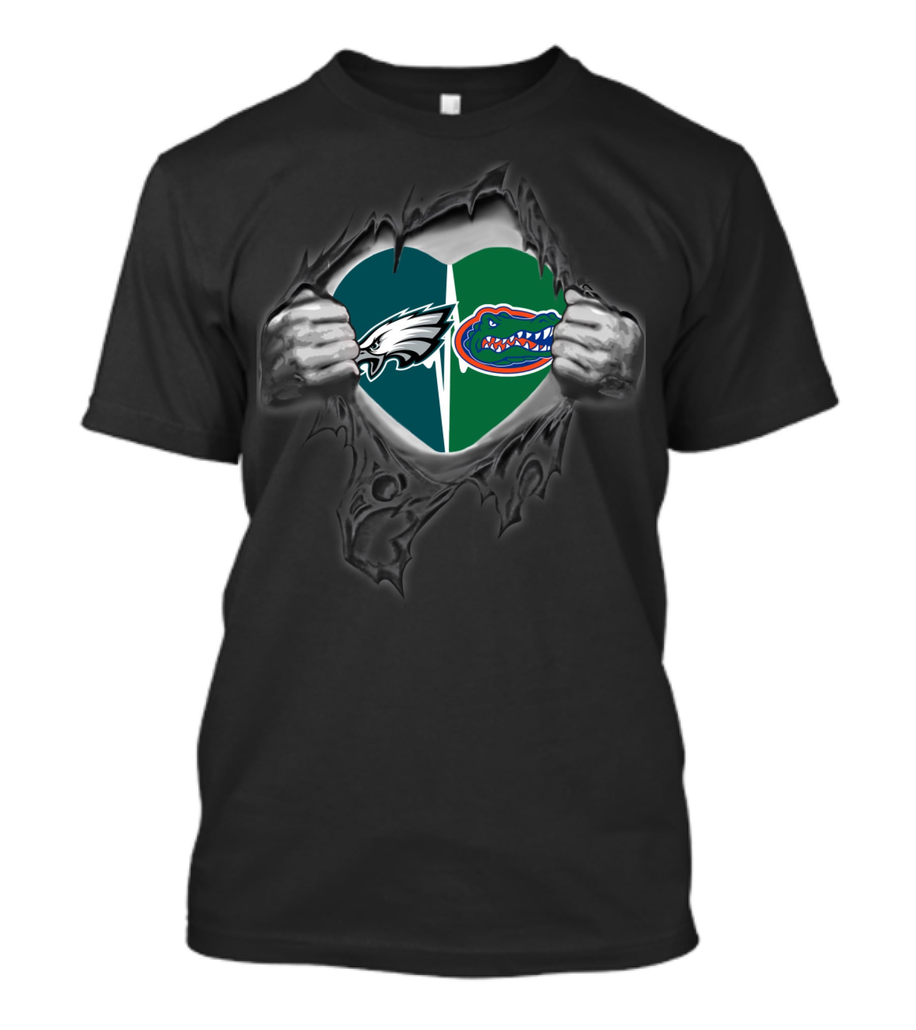Eagles And Gators Heart Logo Ripped Chest T-Shirt