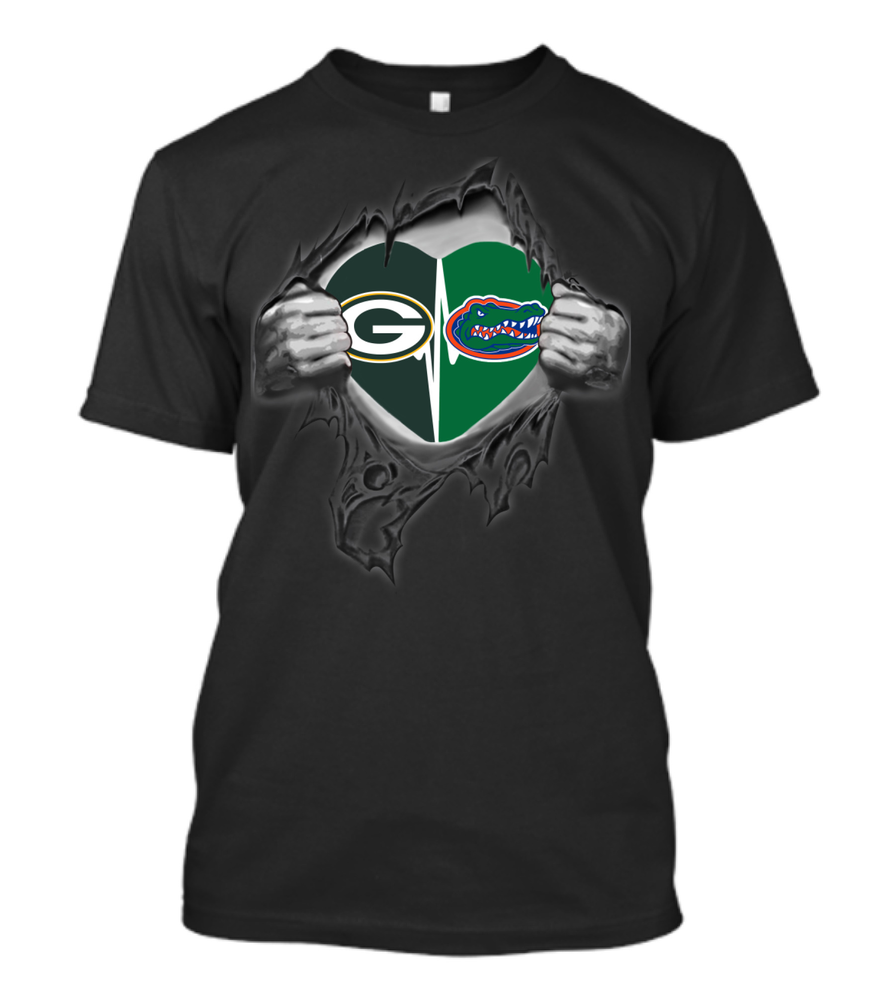 Packers And Gators Heart Logo Combination T-Shirt