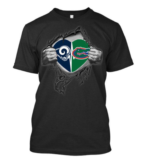 Rams Gators Heart Split Rip T-Shirt