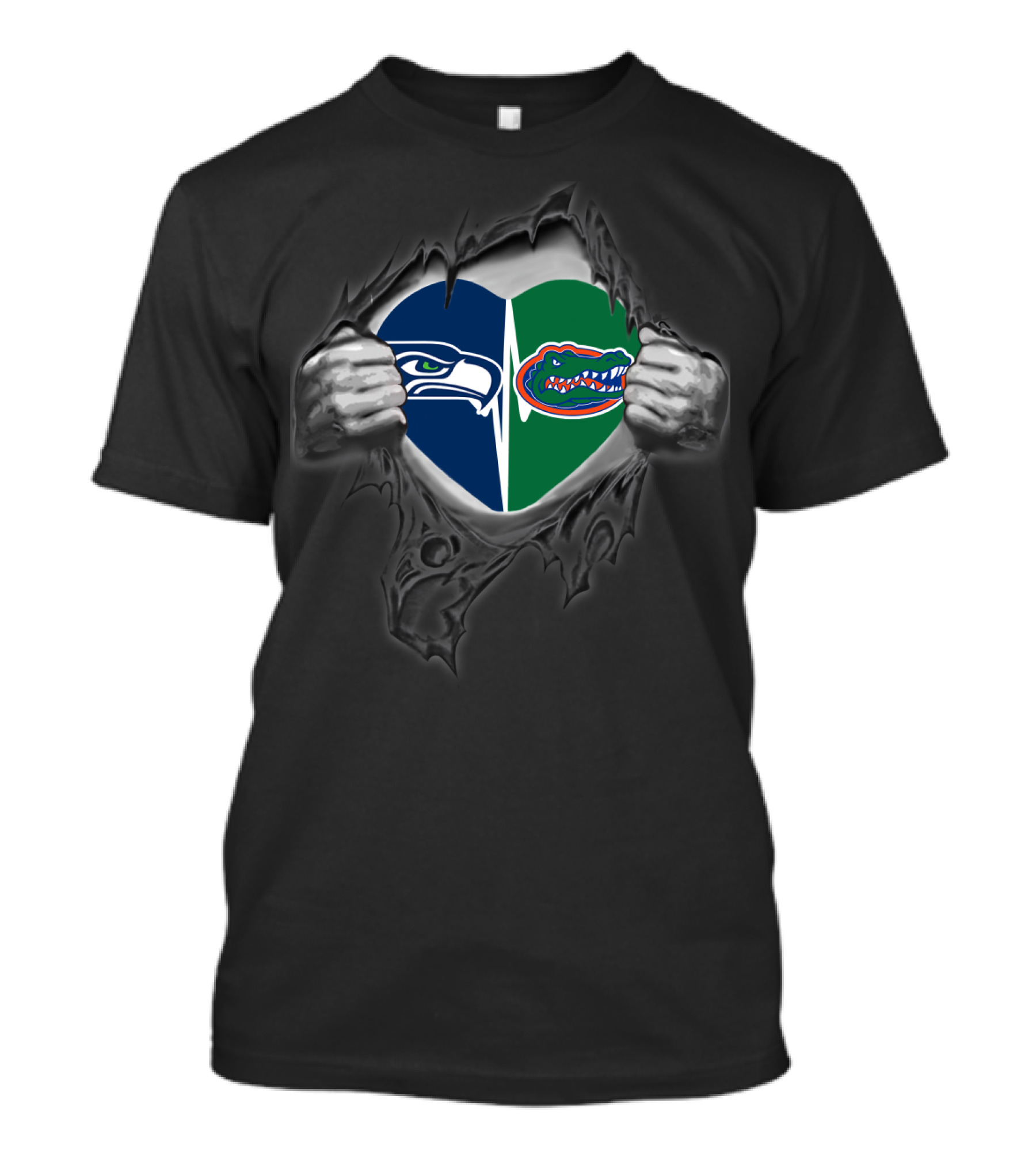 Seahawks And Gators Heart Logo Split Fan T-Shirt