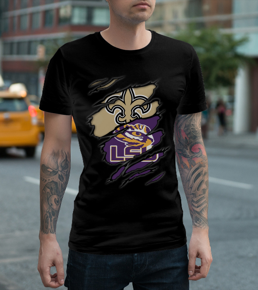 Saints Fleur-de-Lis and LSU Tigers Logo Fusion T-Shirt