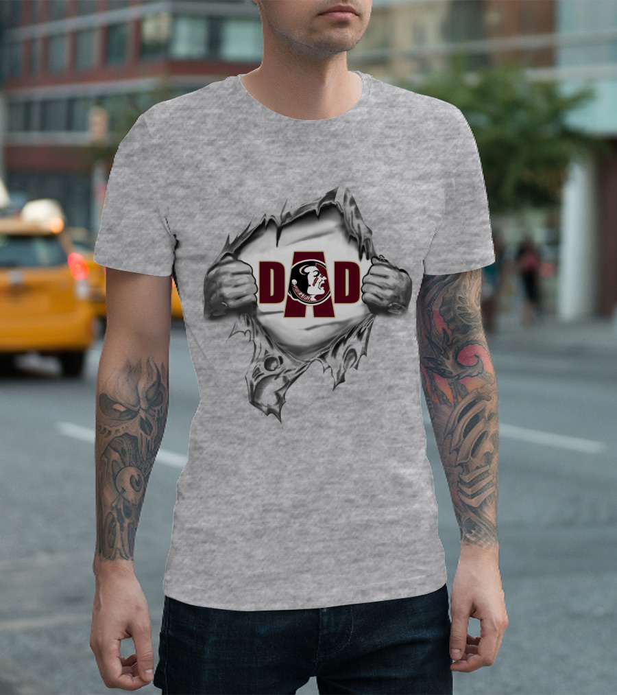 Seminoles Dad FSU Logo Tearing Fabric T-Shirt