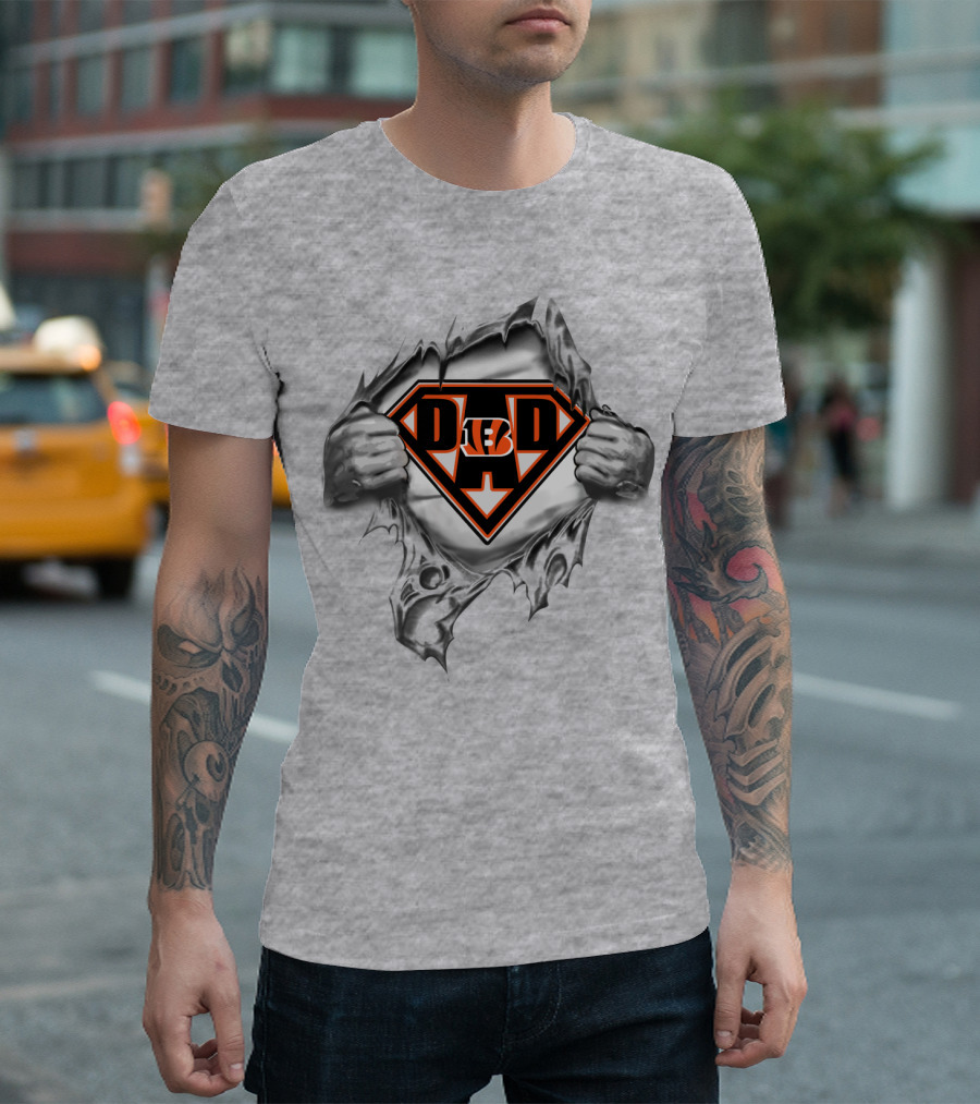 Bengals Super Dad Hero Emblem With Tiger Stripe T-Shirt