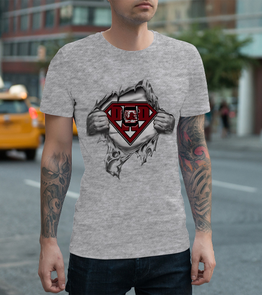 Gamecocks Dad Superhero Emblem T-Shirt