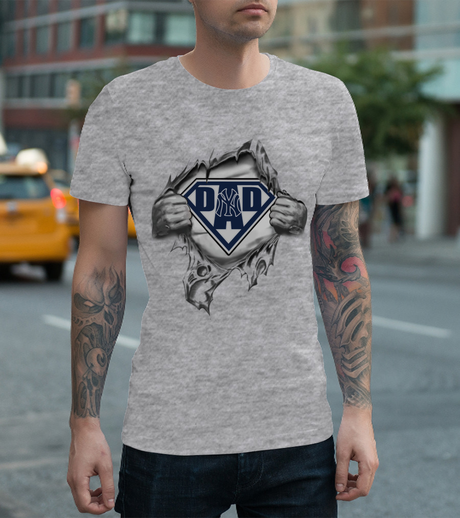 Yankees Dad Superman Logo Hands Ripping Open T-Shirt