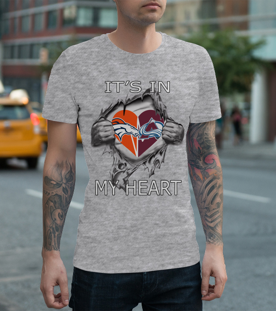It's In My Heart Broncos Avalanche Logo Heart Tear T-Shirt