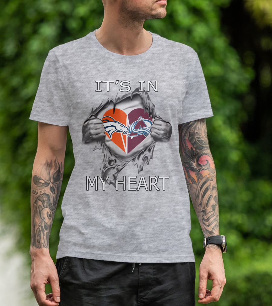 It's In My Heart Broncos Avalanche Logo Heart Tear T-Shirt