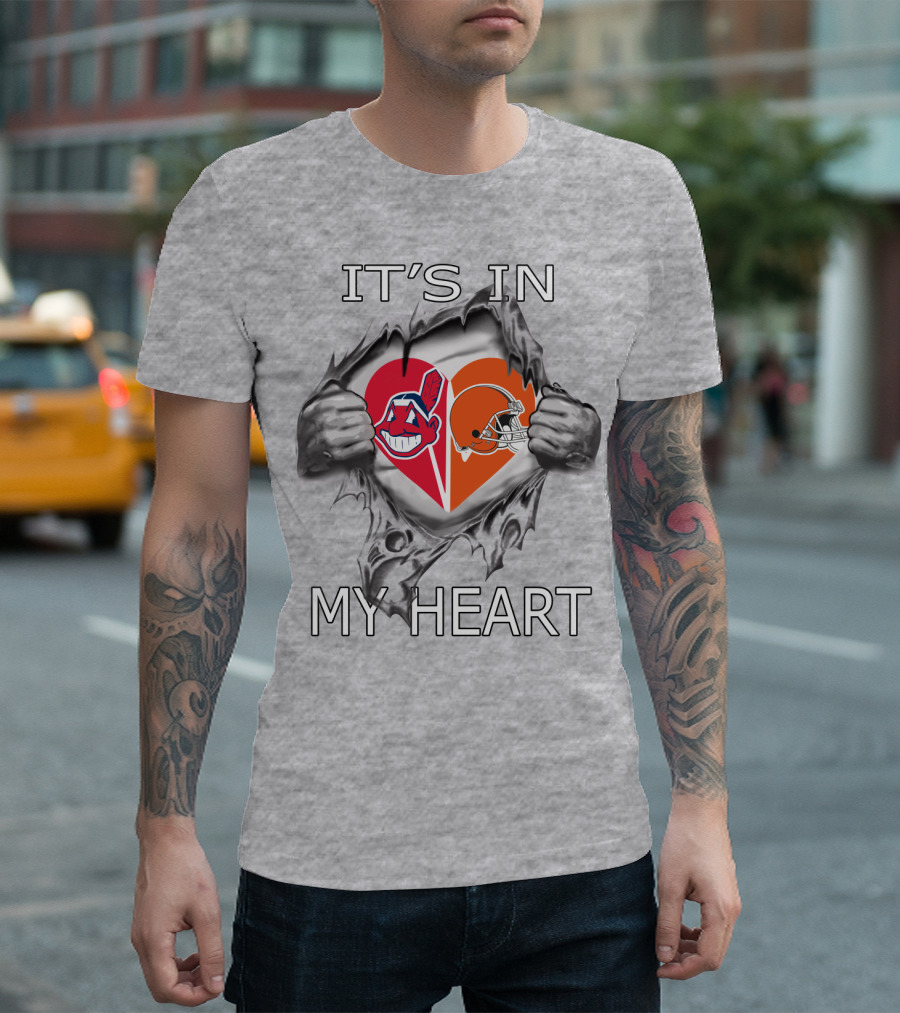 It's In My Heart Browns Indians Heart And Helmet T-Shirt