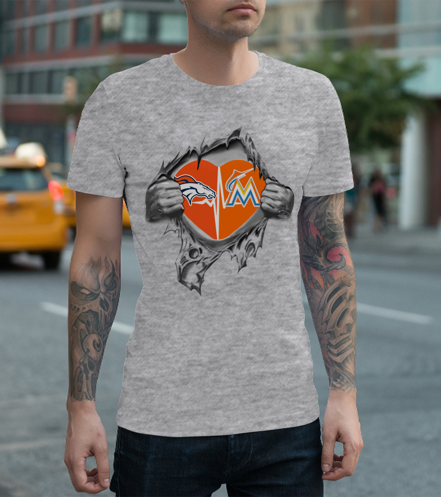 Broncos Marlins Heart Denver Miami Fan Passion T-Shirt