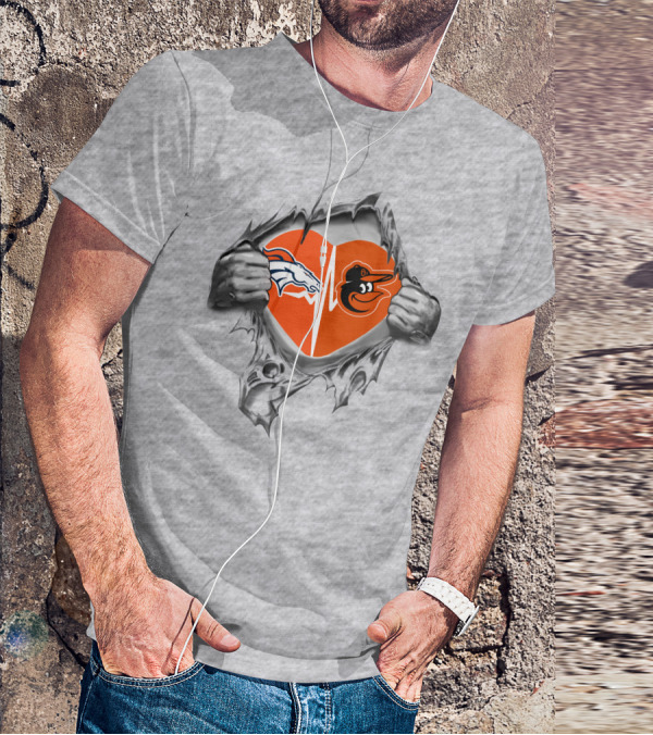 Broncos Orioles Heartbeat Two-Tone Passion Logo Fusion T-Shirt