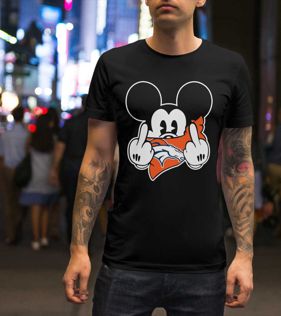 Mickey Mouse Double Gesture With Broncos Logo Bandana T-Shirt