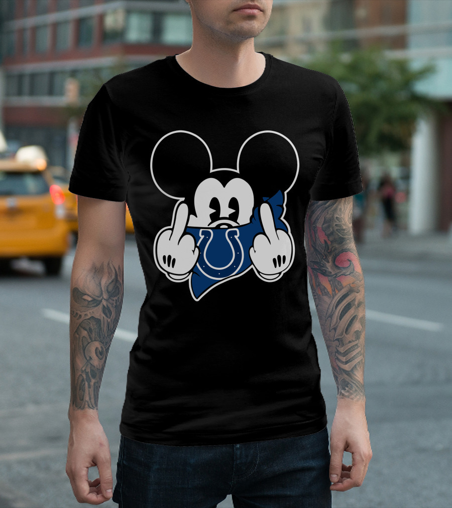 Mickey Bandana Colts Logo Middle Finger Gesture T-Shirt