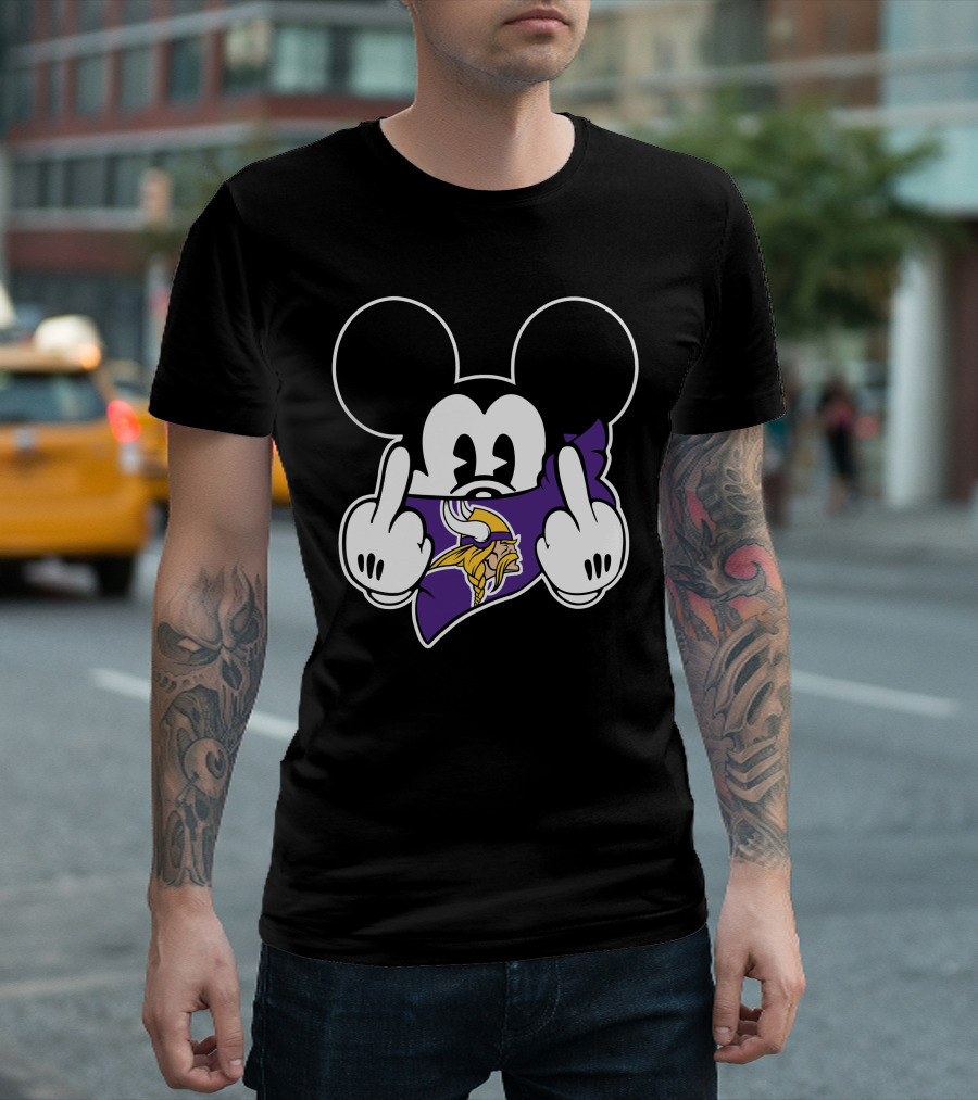 Vikings Mickey Mouse Middle Finger Gesture T-Shirt