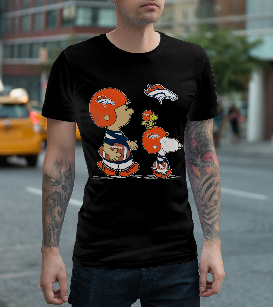 Broncos Snoopy Charlie Brown Woodstock Football Helmet T-Shirt