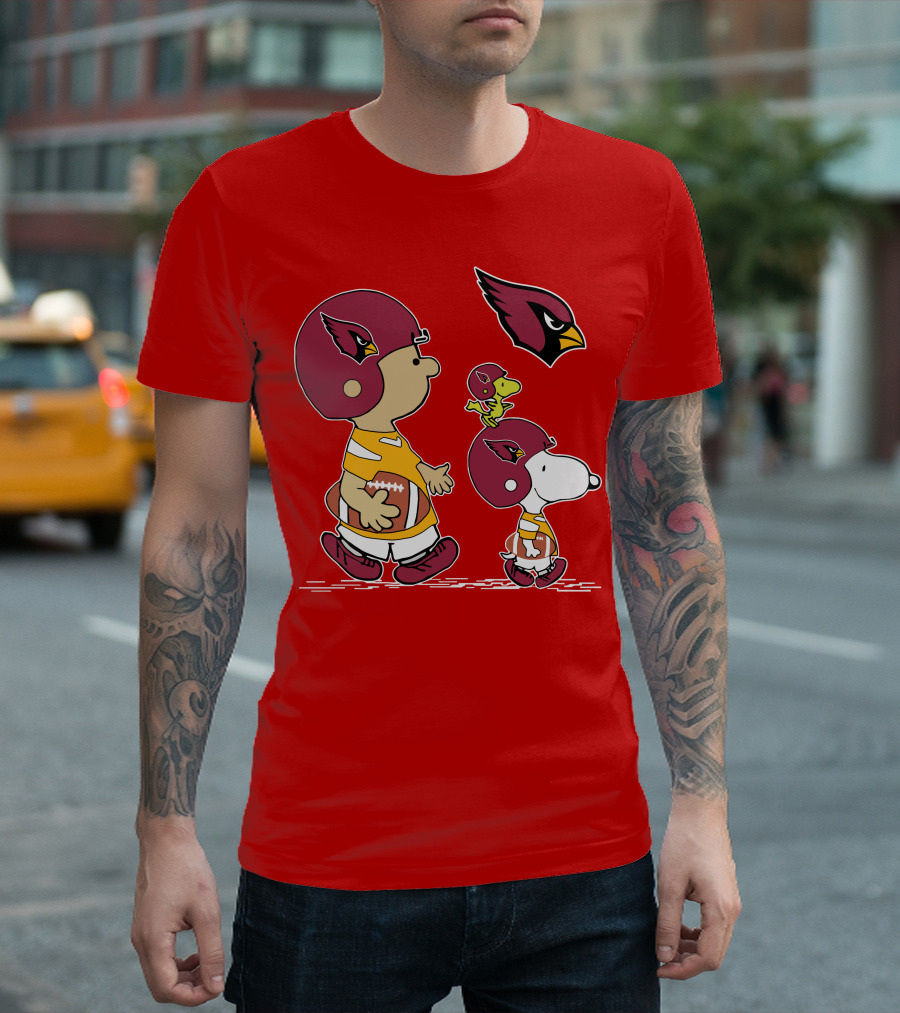 Cardinals Football Helmet Snoopy Woodstock Peanuts Characters T-Shirt