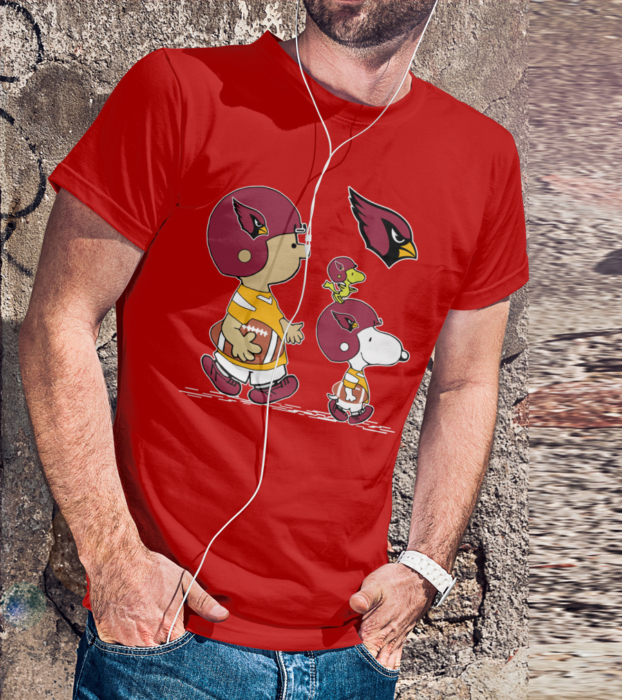 Cardinals Football Helmet Snoopy Woodstock Peanuts Characters T-Shirt