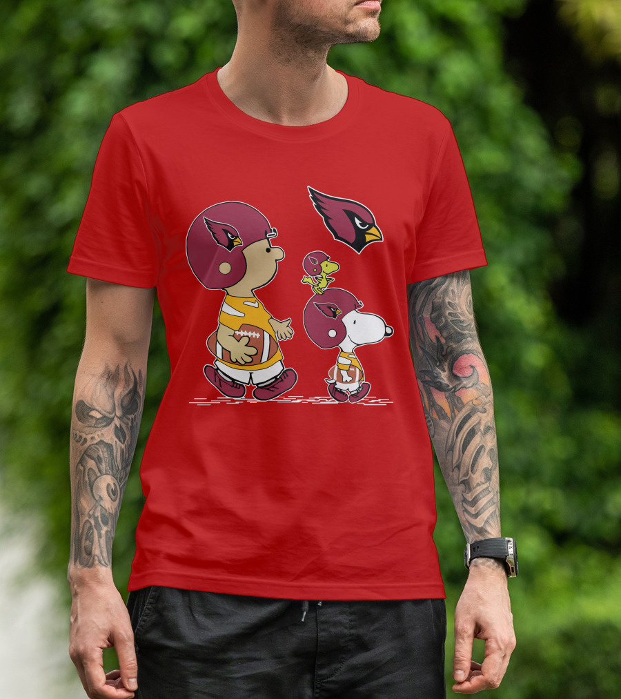 Cardinals Football Helmet Snoopy Woodstock Peanuts Characters T-Shirt