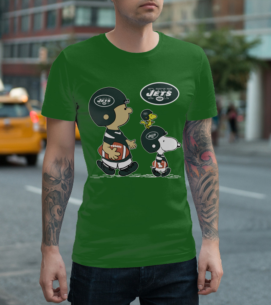New York Jets Snoopy and Woodstock Football Adventure T-Shirt