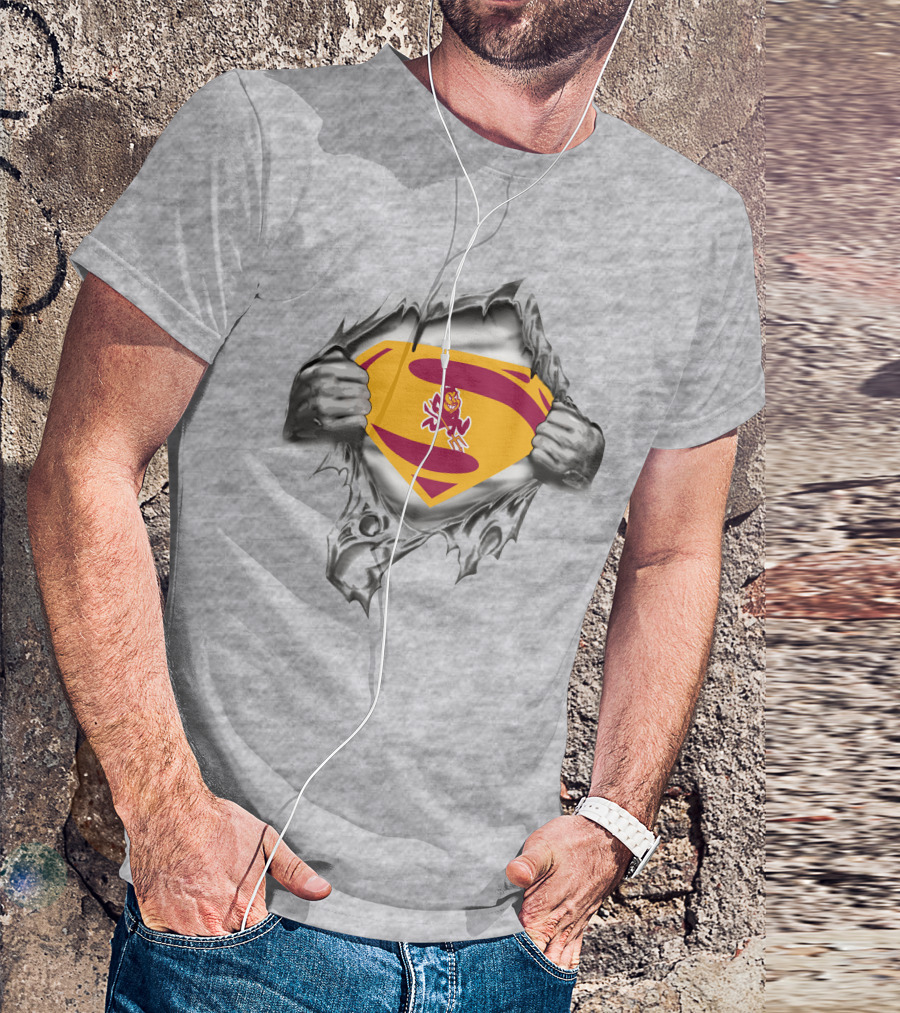 ASU Sparky Superman Logo Ripping Through T-Shirt