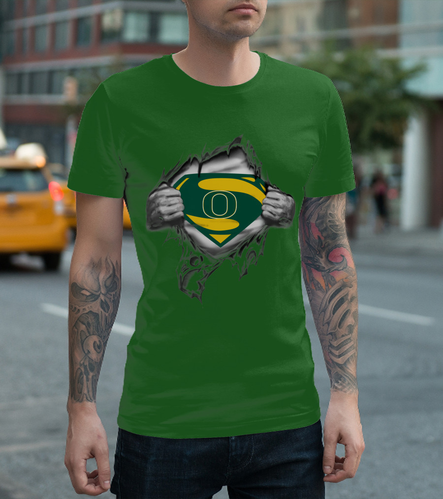Oregon Ducks Superman Logo Emblem Breaking Through T-Shirt
