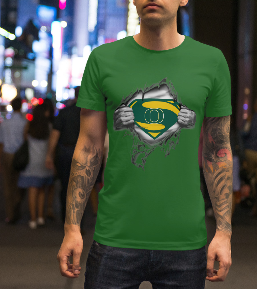 Oregon Ducks Superman Logo Emblem Breaking Through T-Shirt