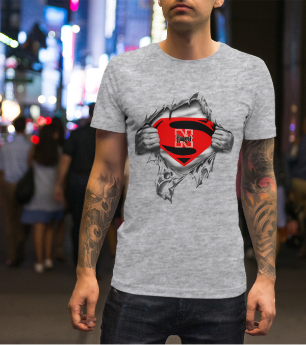 Huskers Nebraska Superman Logo Red Shield Tear-Out T-Shirt