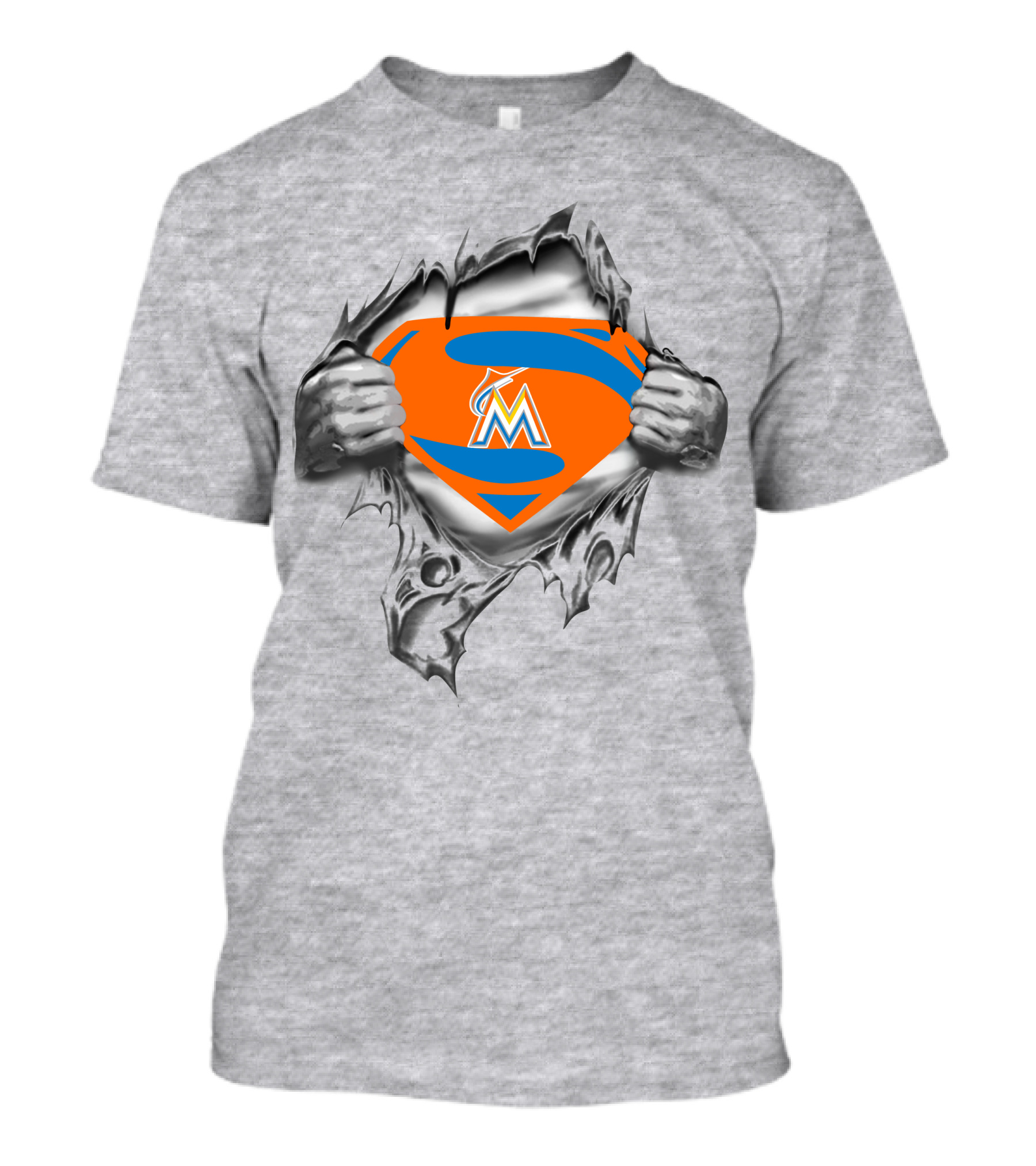 Superman Miami Marlins Logo Ripped T-Shirt