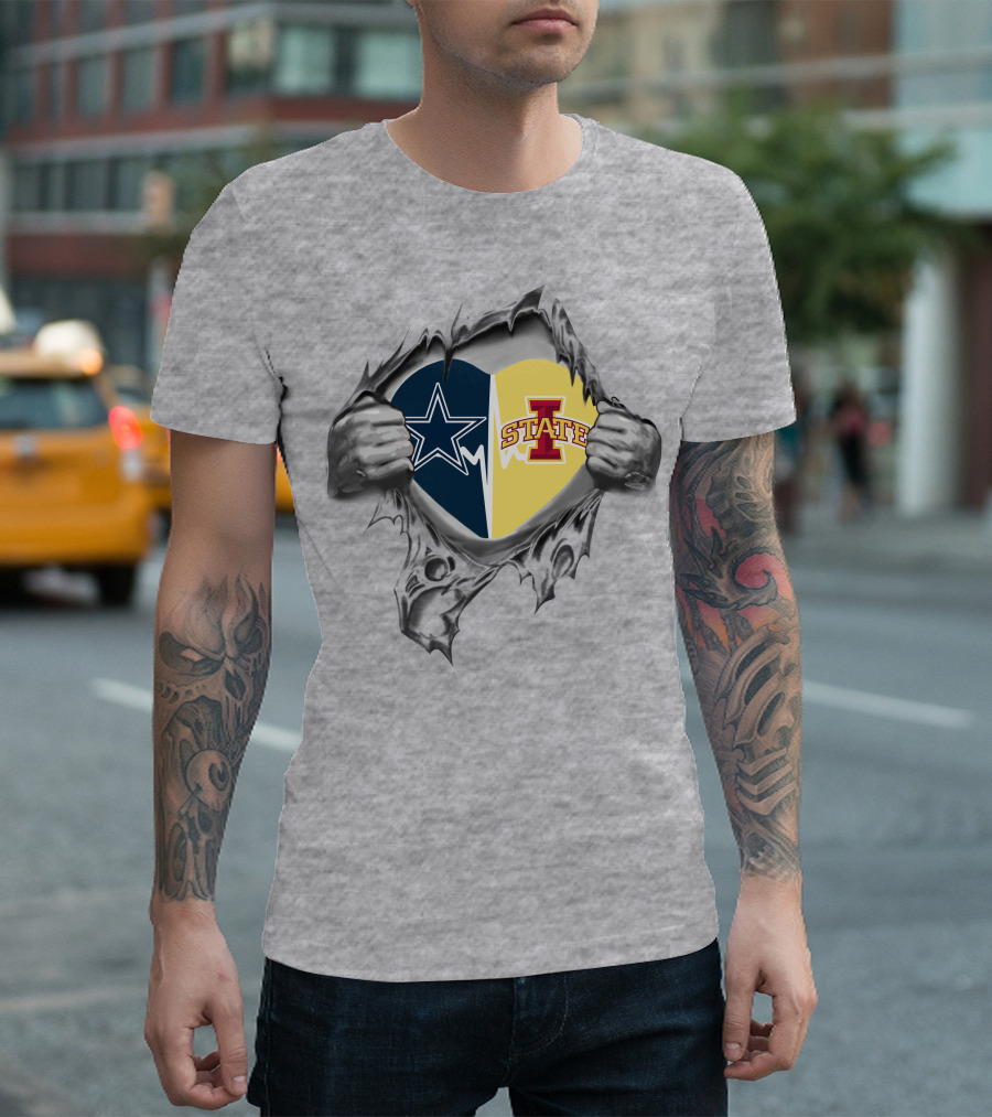 Cowboys Star And Iowa State Cyclones Heart T-Shirt