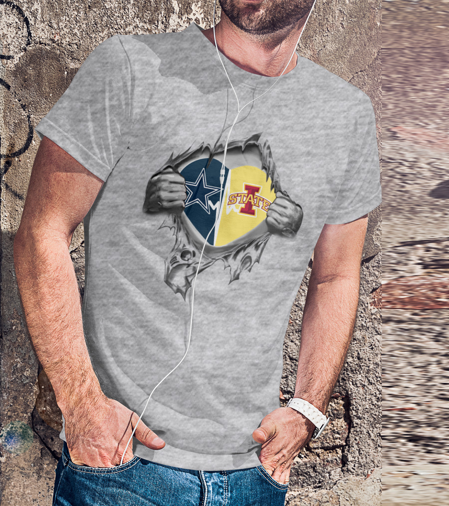 Cowboys Star And Iowa State Cyclones Heart T-Shirt