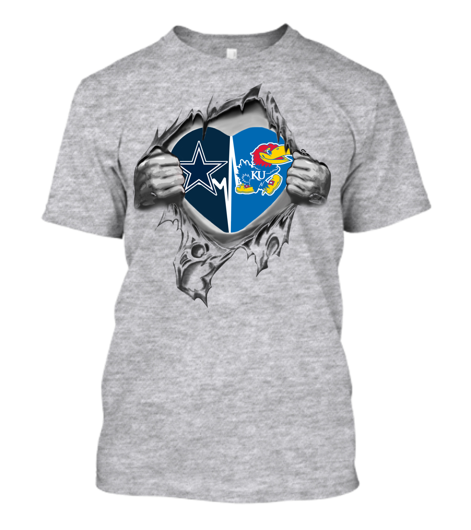 Dallas Cowboys And Kansas Jayhawks Heart Logo Combination T-Shirt