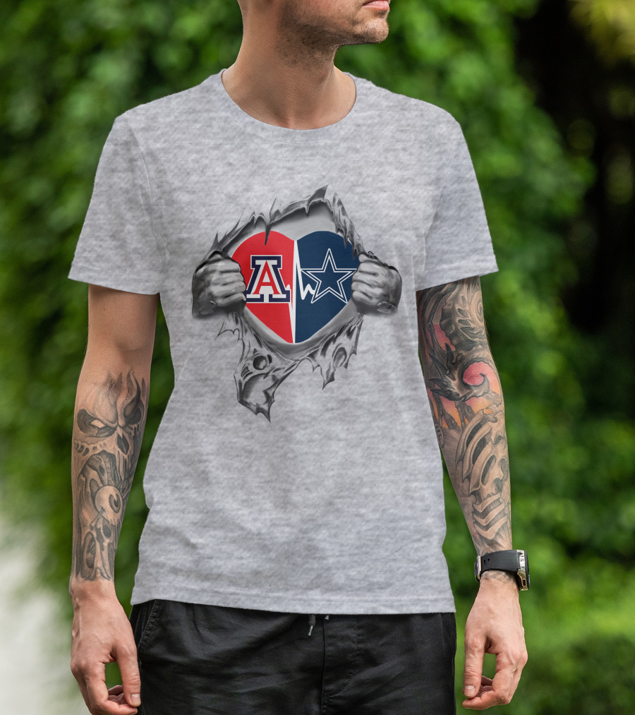 Cowboys Arizona Wildcats Heart Torn Steel T-Shirt