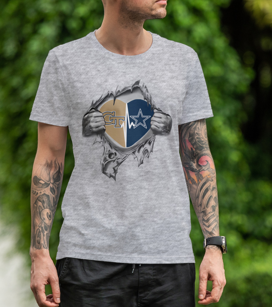 Cowboys GT Heart Logo With Georgia Tech And Cowboys Symbols T-Shirt
