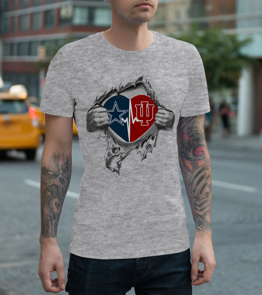 Cowboys Hoosiers Heartbeat Split Loyalty T-Shirt