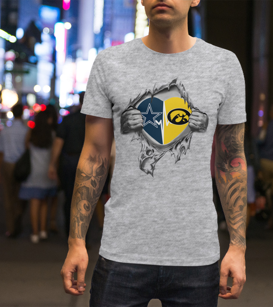 Cowboys Iowa Heartbeat Dallas Star And Hawkeyes Logo Passion T-Shirt