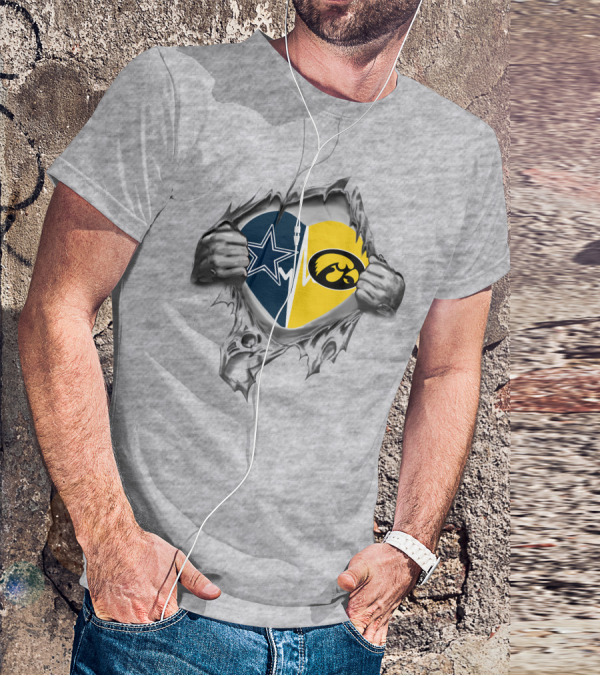 Cowboys Iowa Heartbeat Dallas Star And Hawkeyes Logo Passion T-Shirt