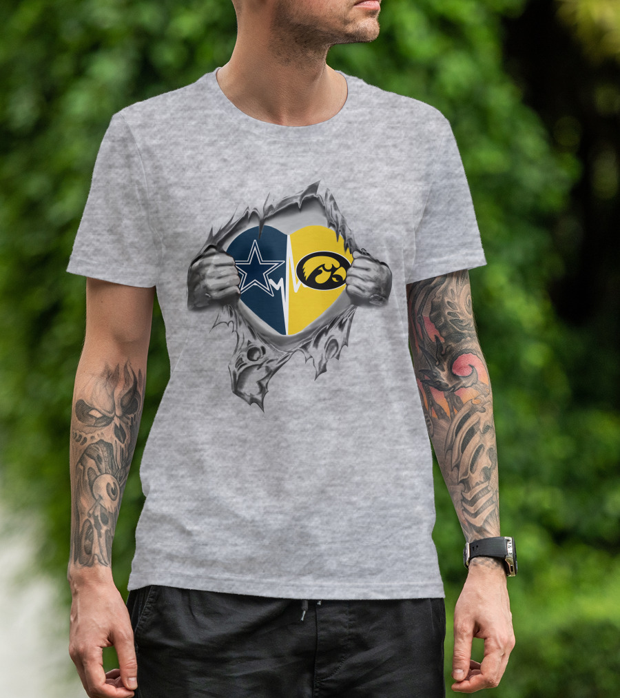 Cowboys Iowa Heartbeat Dallas Star And Hawkeyes Logo Passion T-Shirt