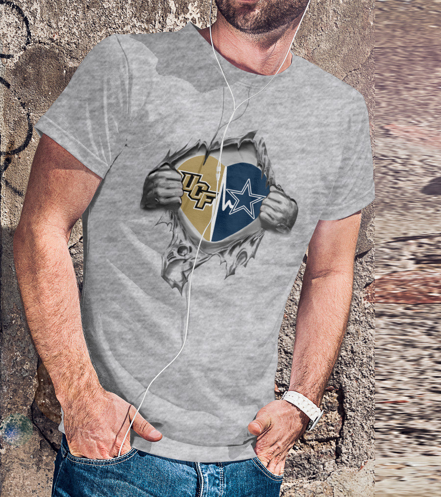 Cowboys UCF Heart Graphic With Torn Hands T-Shirt