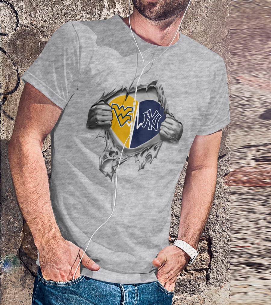 Yankees West Virginia Mountaineers Heart Logo Fusion T-Shirt