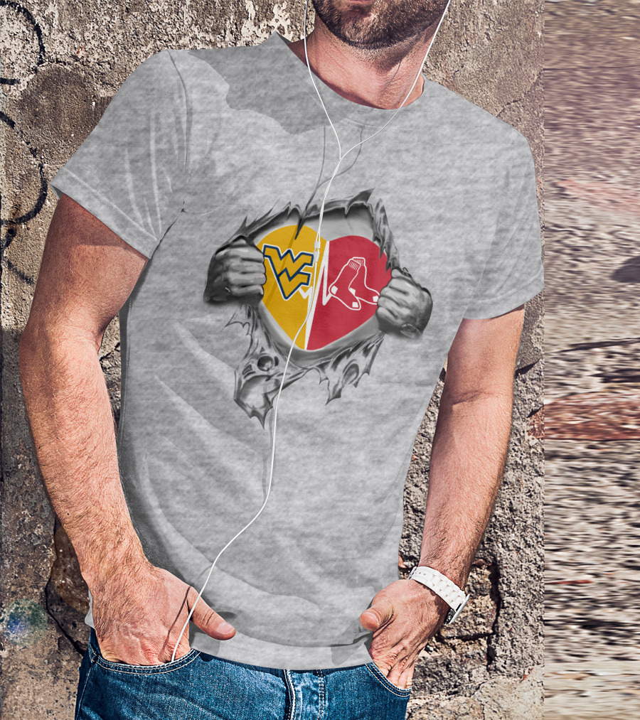 Redsox WVU West Virginia Mountaineers Heart Logo Combination T-Shirt