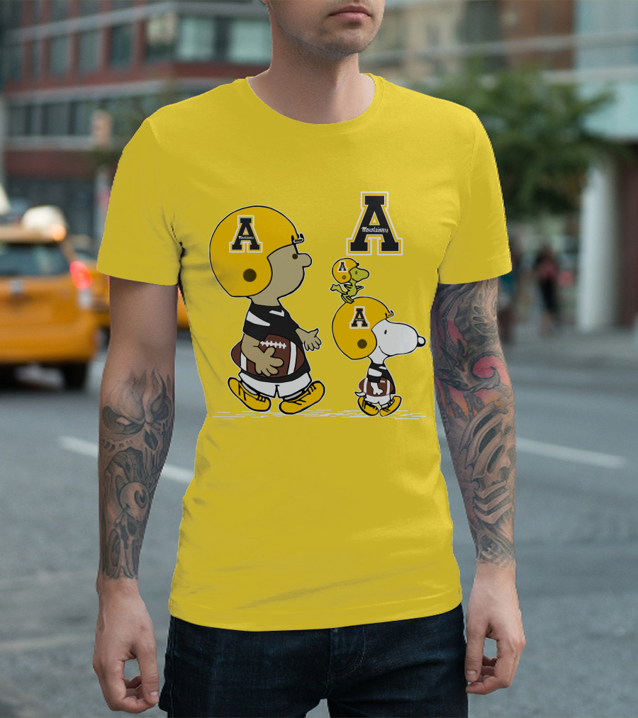 Appalachian State Mountaineers Snoopy Woodstock Football Helmets and Big A T-Shirt