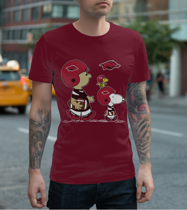 Arkansas Razorbacks Snoopy Football Peanuts Characters With Helmets T-Shirt