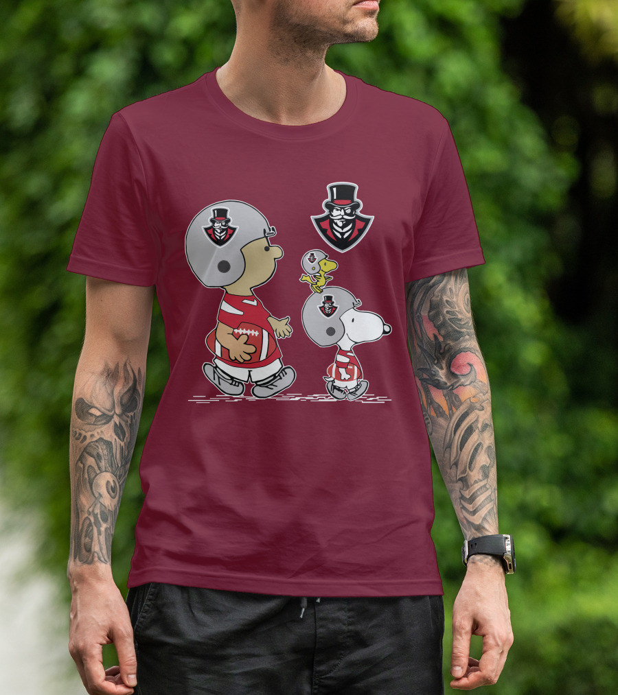 Austin Peay Governor Mascot With Snoopy And Woodstock Football Helmets T-Shirt