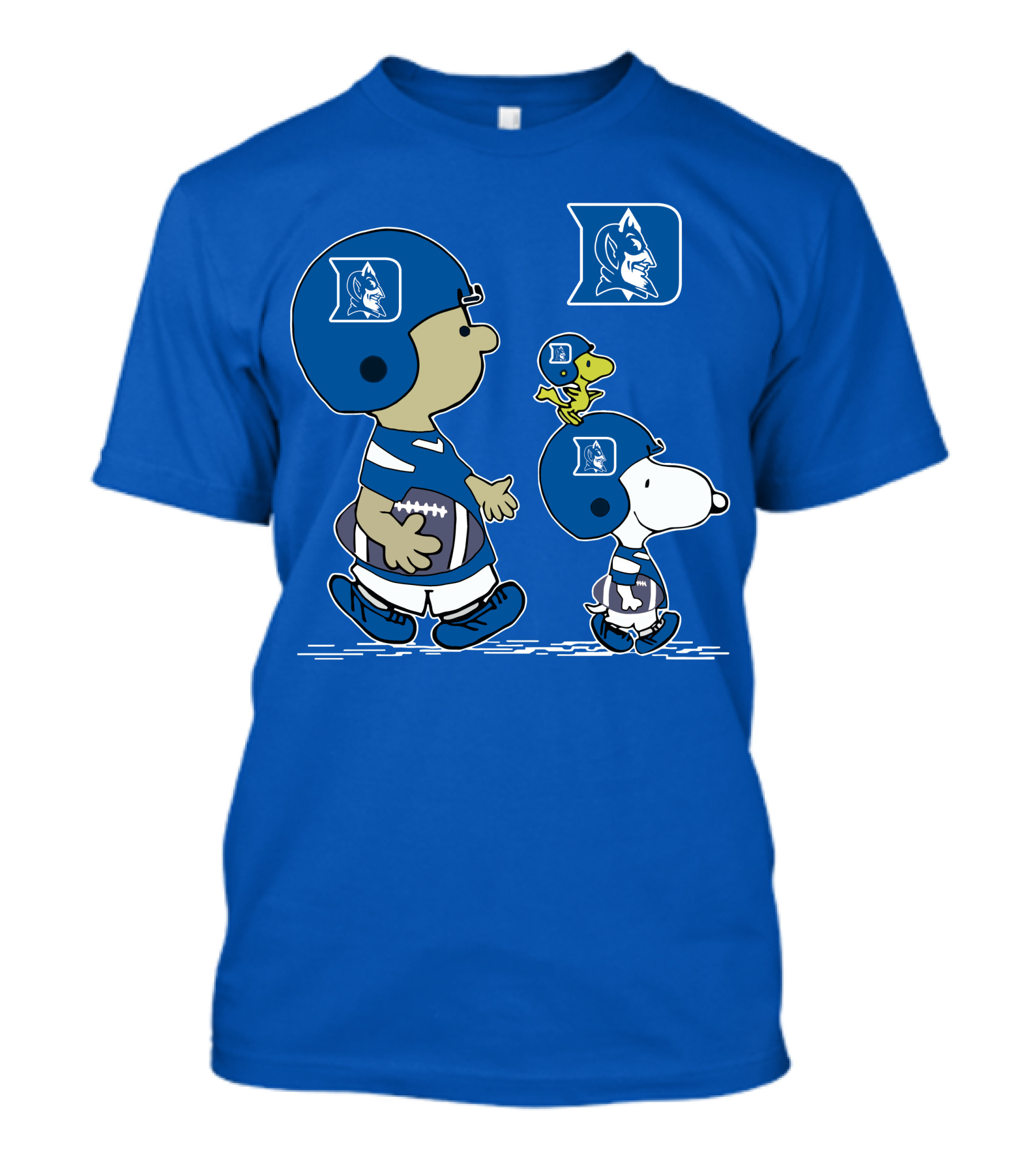 Duke Blue Devils Peanuts Characters Snoopy Woodstock Football Helmet T-Shirt