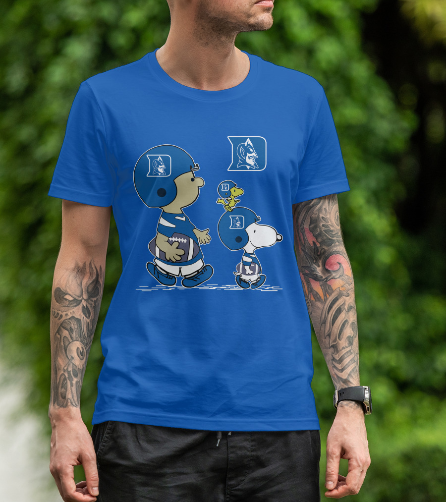 Duke Blue Devils Peanuts Characters Snoopy Woodstock Football Helmet T-Shirt