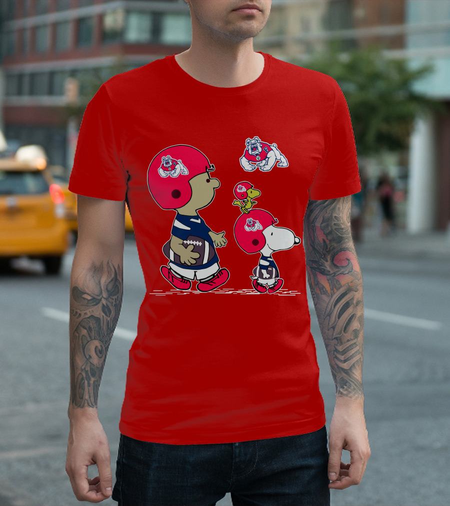 Fresno State Snoopy And Woodstock Football Bulldogs Kids T-Shirt