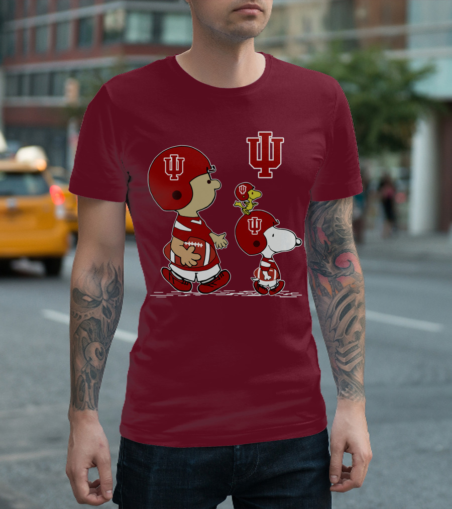 Indiana Hoosiers Snoopy and Woodstock Football Players T-Shirt