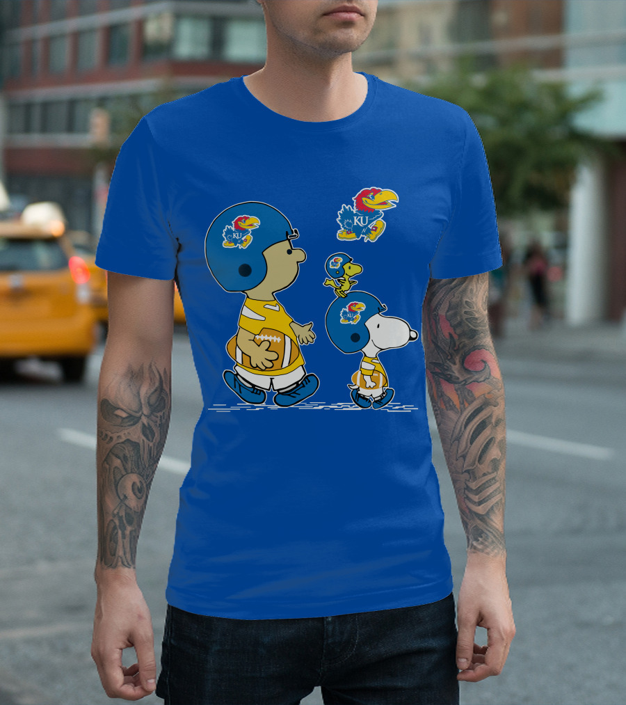 Kansas Jayhawks Football KU Snoopy And Woodstock Helmets T-Shirt