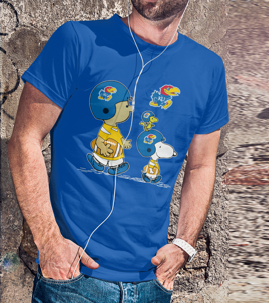 Kansas Jayhawks Football KU Snoopy And Woodstock Helmets T-Shirt