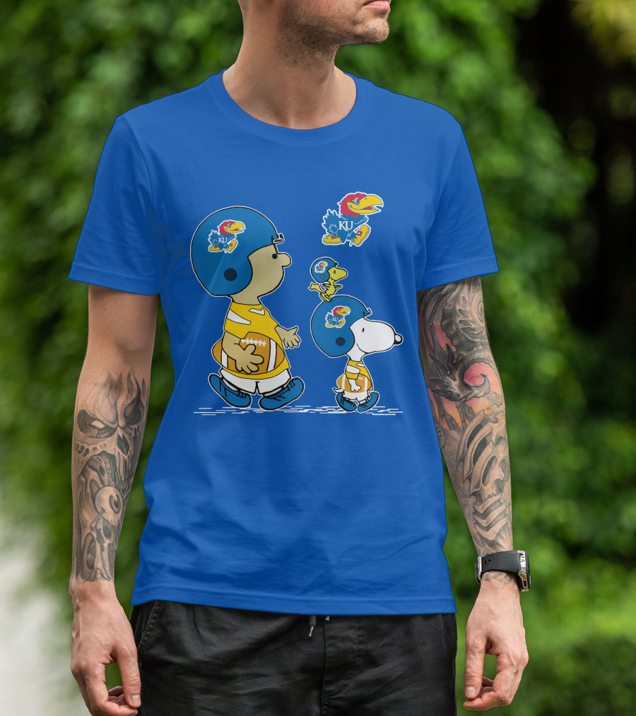 Kansas Jayhawks Football KU Snoopy And Woodstock Helmets T-Shirt