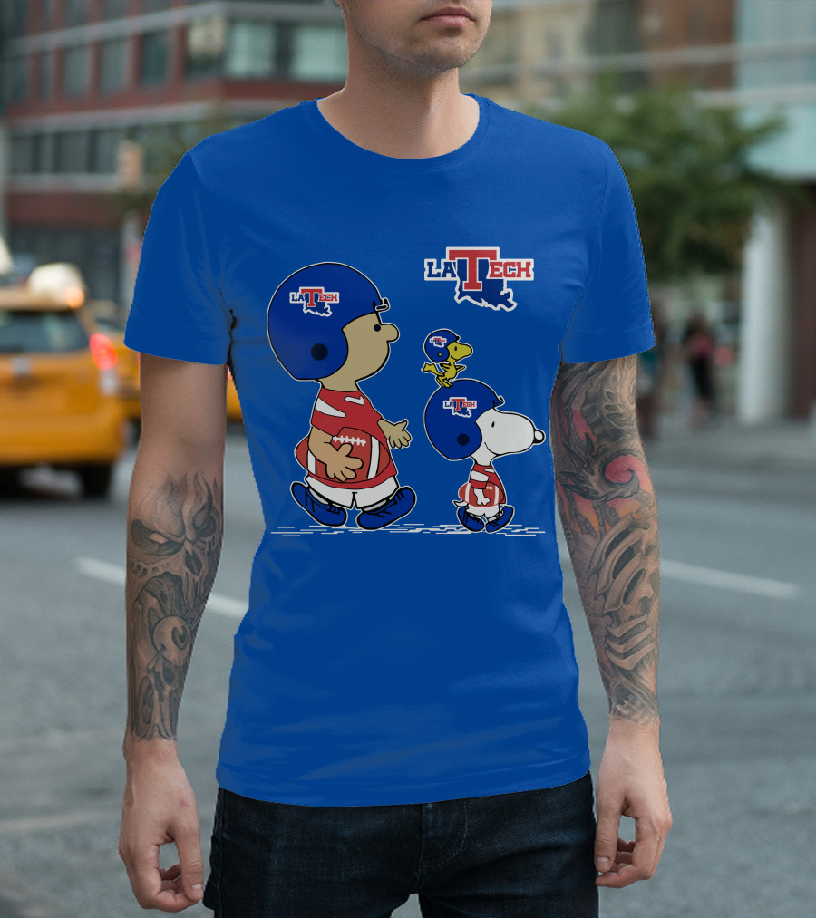 LA Tech Snoopy Football Helmet with Woodstock and Charlie Brown T-Shirt